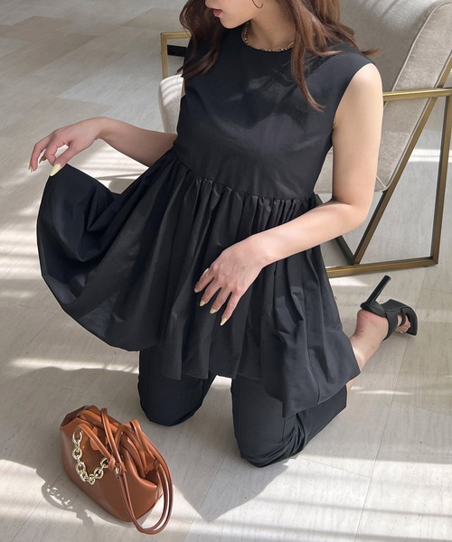 ROYAL PARTY(ロイヤルパーティー)の「バルーンペプラムトップス(シャツ/ブラウス・レディース・チェック/オフホワイト/ブラック・FREE)」の7枚目の写真