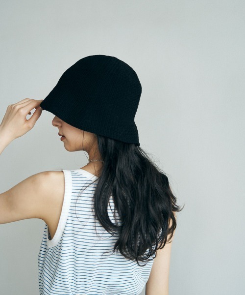 marjour（マージュール）の「LINEN BLEND BELL HAT（ハット・レディース・ブラック/オフホワイト・FREE）」の2枚目の写真