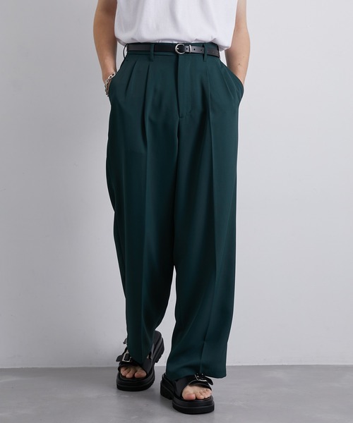 JUNRED（ジュンレッド）の「セットアップ対応 / トロミタックワイドストレートパンツ（スラックス・メンズ・キャメル/グリーン/ライトグレー/ブラック・S/M/L）」の4枚目の写真