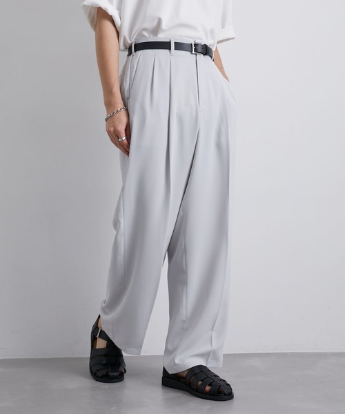 JUNRED（ジュンレッド）の「セットアップ対応 / トロミタックワイドストレートパンツ（スラックス・メンズ・キャメル/グリーン/ライトグレー/ブラック・S/M/L）」の3枚目の写真