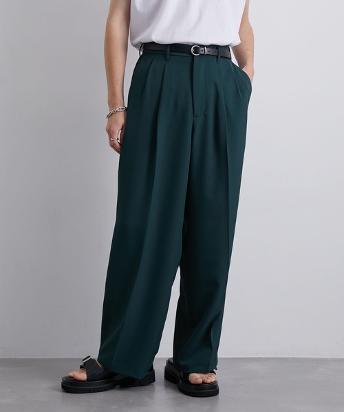 JUNRED（ジュンレッド）の「セットアップ対応 / トロミタックワイドストレートパンツ（スラックス・メンズ・キャメル/グリーン/ライトグレー/ブラック・S/M/L）」の11枚目の写真