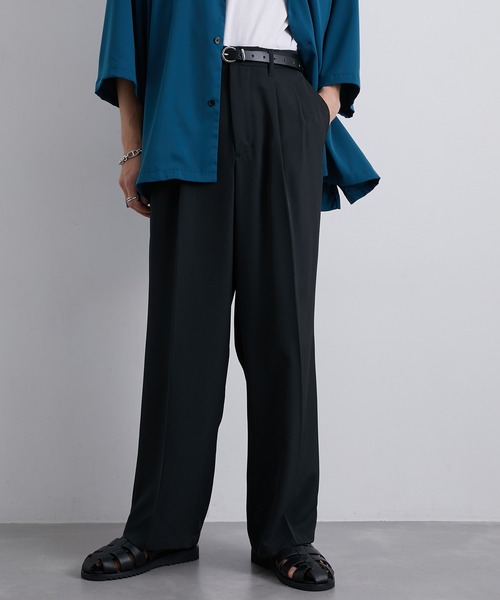 JUNRED（ジュンレッド）の「セットアップ対応 / トロミタックワイドストレートパンツ（スラックス・メンズ・キャメル/グリーン/ライトグレー/ブラック・S/M/L）」の5枚目の写真