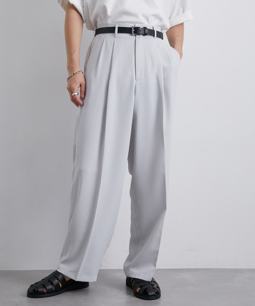 JUNRED（ジュンレッド）の「セットアップ対応 / トロミタックワイドストレートパンツ（スラックス・メンズ・キャメル/グリーン/ライトグレー/ブラック・S/M/L）」の7枚目の写真