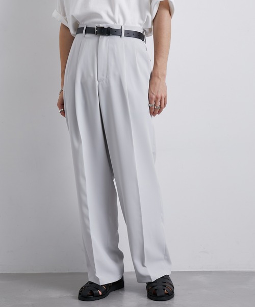 JUNRED（ジュンレッド）の「セットアップ対応 / トロミタックワイドストレートパンツ（スラックス・メンズ・キャメル/グリーン/ライトグレー/ブラック・S/M/L）」の8枚目の写真