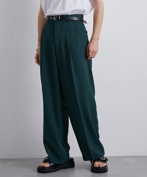 JUNRED（ジュンレッド）の「セットアップ対応 / トロミタックワイドストレートパンツ（スラックス・メンズ・キャメル/グリーン/ライトグレー/ブラック・S/M/L）」の12枚目の写真