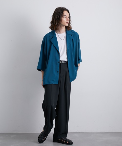 JUNRED（ジュンレッド）の「セットアップ対応 / トロミタックワイドストレートパンツ（スラックス・メンズ・キャメル/グリーン/ライトグレー/ブラック・S/M/L）」の14枚目の写真