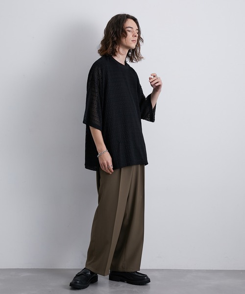 JUNRED（ジュンレッド）の「セットアップ対応 / トロミタックワイドストレートパンツ（スラックス・メンズ・キャメル/グリーン/ライトグレー/ブラック・S/M/L）」の20枚目の写真