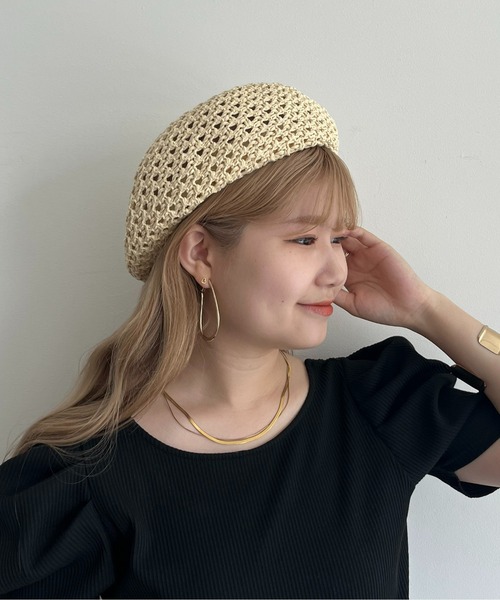 prose verse（プロズヴェール）の「クロシェベレー帽（ハンチング/ベレー帽・レディース・アイボリー/ブラック・ﾌﾘ-）」の6枚目の写真