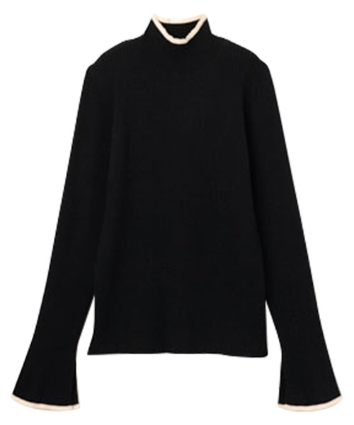 RANAN（ラナン）の「ハイネックフレア袖配色リブニット（ニット/セーター・レディース・ホワイト系1/ブラック系1/ライトグレー系1/ブラウン系1/ブルー系1・L/LL/M）」の6枚目の写真