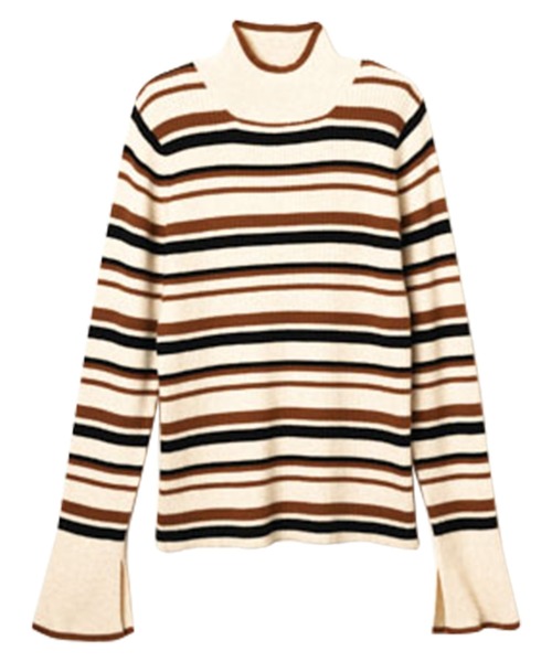 RANAN（ラナン）の「ハイネックフレア袖配色リブニット（ニット/セーター・レディース・ホワイト系1/ブラック系1/ライトグレー系1/ブラウン系1/ブルー系1・L/LL/M）」の16枚目の写真