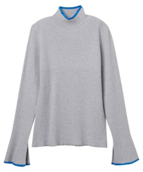 RANAN（ラナン）の「ハイネックフレア袖配色リブニット（ニット/セーター・レディース・ホワイト系1/ブラック系1/ライトグレー系1/ブラウン系1/ブルー系1・L/LL/M）」の9枚目の写真