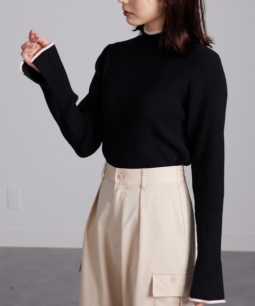RANAN（ラナン）の「ハイネックフレア袖配色リブニット（ニット/セーター・レディース・ホワイト系1/ブラック系1/ライトグレー系1/ブラウン系1/ブルー系1・L/LL/M）」の21枚目の写真