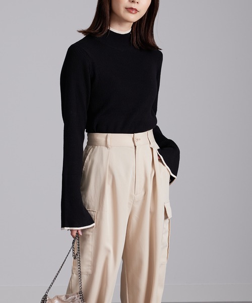 RANAN（ラナン）の「ハイネックフレア袖配色リブニット（ニット/セーター・レディース・ホワイト系1/ブラック系1/ライトグレー系1/ブラウン系1/ブルー系1・L/LL/M）」の7枚目の写真