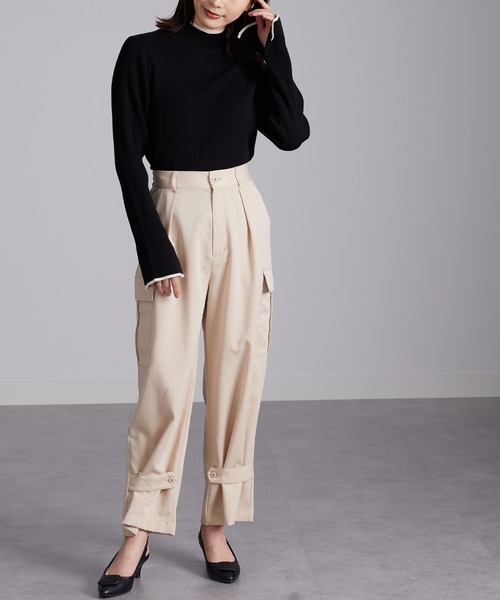 RANAN（ラナン）の「ハイネックフレア袖配色リブニット（ニット/セーター・レディース・ホワイト系1/ブラック系1/ライトグレー系1/ブラウン系1/ブルー系1・L/LL/M）」の14枚目の写真