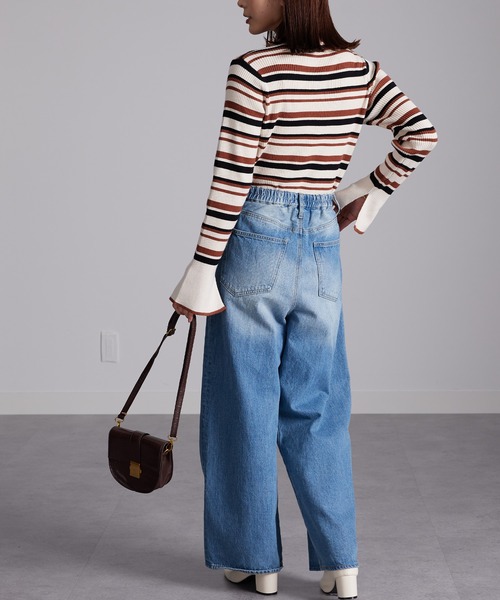 RANAN（ラナン）の「ハイネックフレア袖配色リブニット（ニット/セーター・レディース・ホワイト系1/ブラック系1/ライトグレー系1/ブラウン系1/ブルー系1・L/LL/M）」の12枚目の写真