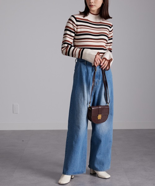 RANAN（ラナン）の「ハイネックフレア袖配色リブニット（ニット/セーター・レディース・ホワイト系1/ブラック系1/ライトグレー系1/ブラウン系1/ブルー系1・L/LL/M）」の22枚目の写真