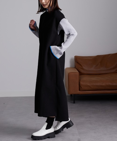 RANAN（ラナン）の「ハイネックフレア袖配色リブニット（ニット/セーター・レディース・ホワイト系1/ブラック系1/ライトグレー系1/ブラウン系1/ブルー系1・L/LL/M）」の11枚目の写真