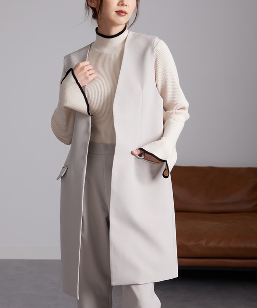 RANAN（ラナン）の「ハイネックフレア袖配色リブニット（ニット/セーター・レディース・ホワイト系1/ブラック系1/ライトグレー系1/ブラウン系1/ブルー系1・L/LL/M）」の17枚目の写真