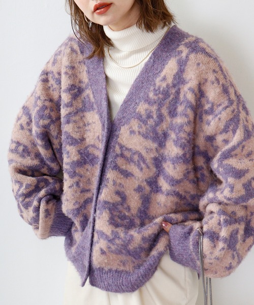 hunch(ハンチ)の「hunch 5G 花柄ダブルJQ 起毛ニット カーディガン(カーディガン/ボレロ・レディース・パープル系/グリーン系・FREE)」の14枚目の写真