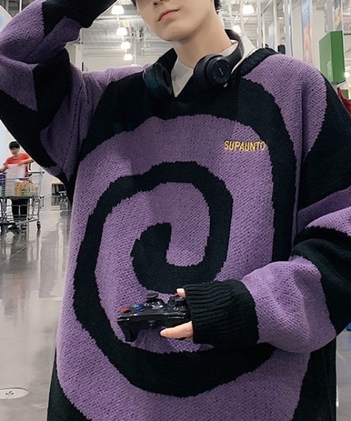 B.R.U（ブル）の「渦巻ぐるぐるニット（ニット/セーター・メンズ・ブラック・FREE）」の6枚目の写真