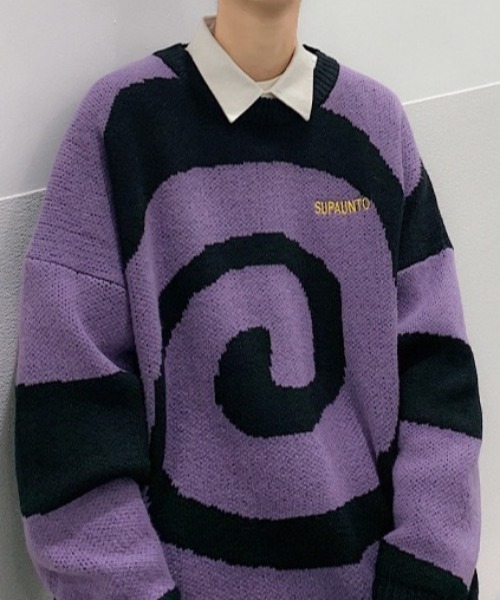 B.R.U（ブル）の「渦巻ぐるぐるニット（ニット/セーター・メンズ・ブラック・FREE）」の7枚目の写真