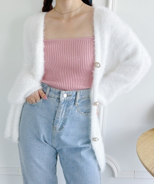 Loueme（ルエム）の「パールボタンロングシャギーニットカーディガン（カーディガン/ボレロ・レディース・ホワイト/ブラック/ブルー・FREE）」の4枚目の写真