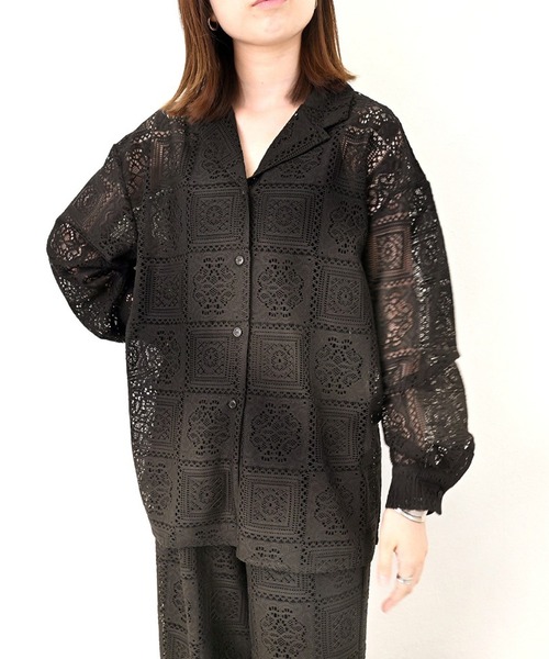 STYLEBLOCK（スタイルブロック）の「ブロックレース開襟シャツ（シャツ/ブラウス・レディース・ブラック/ホワイト/アイボリー・M）」の3枚目の写真