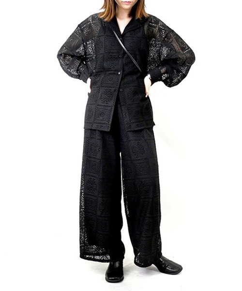 STYLEBLOCK（スタイルブロック）の「ブロックレース開襟シャツ（シャツ/ブラウス・レディース・ブラック/ホワイト/アイボリー・M）」の6枚目の写真