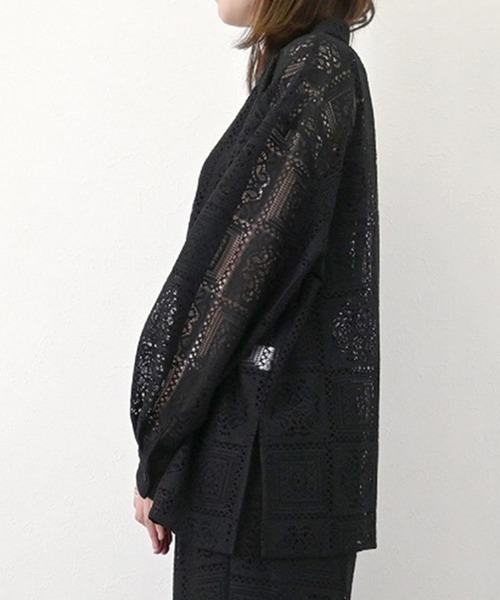 STYLEBLOCK（スタイルブロック）の「ブロックレース開襟シャツ（シャツ/ブラウス・レディース・ブラック/ホワイト/アイボリー・M）」の7枚目の写真