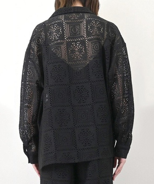 STYLEBLOCK（スタイルブロック）の「ブロックレース開襟シャツ（シャツ/ブラウス・レディース・ブラック/ホワイト/アイボリー・M）」の8枚目の写真