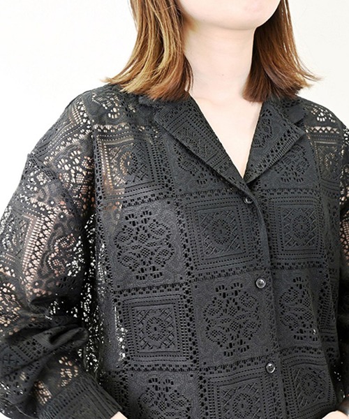 STYLEBLOCK（スタイルブロック）の「ブロックレース開襟シャツ（シャツ/ブラウス・レディース・ブラック/ホワイト/アイボリー・M）」の9枚目の写真