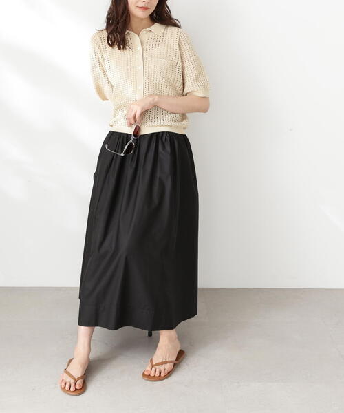 N.（N. Natural Beauty Basic）（エヌエヌナチュラルビューティーベーシック）の「アーチ切替ポプリンスカート（スカート・レディース・グレー/ブラック/ホワイト・MEDIUM）」の3枚目の写真