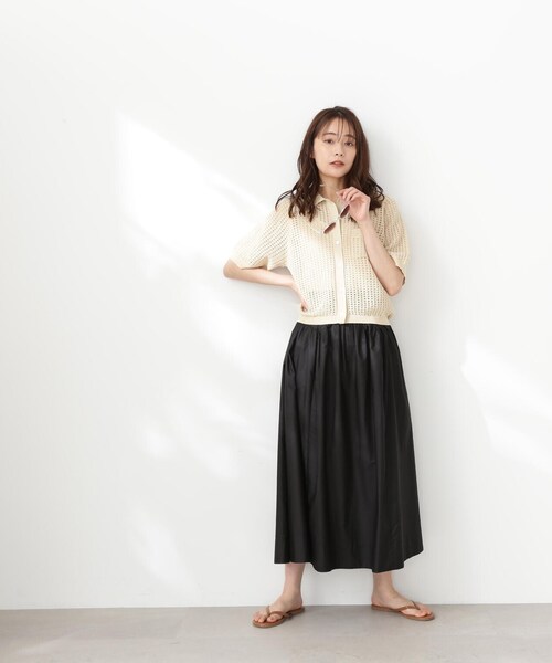 N.（N. Natural Beauty Basic）（エヌエヌナチュラルビューティーベーシック）の「アーチ切替ポプリンスカート（スカート・レディース・グレー/ブラック/ホワイト・MEDIUM）」の16枚目の写真