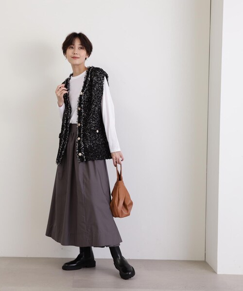 N.（N. Natural Beauty Basic）（エヌエヌナチュラルビューティーベーシック）の「アーチ切替ポプリンスカート（スカート・レディース・グレー/ブラック/ホワイト・MEDIUM）」の17枚目の写真