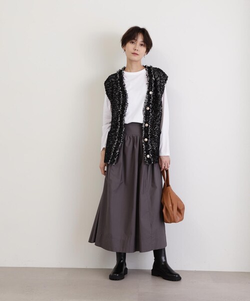 N.（N. Natural Beauty Basic）（エヌエヌナチュラルビューティーベーシック）の「アーチ切替ポプリンスカート（スカート・レディース・グレー/ブラック/ホワイト・MEDIUM）」の21枚目の写真