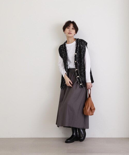 N.（N. Natural Beauty Basic）（エヌエヌナチュラルビューティーベーシック）の「アーチ切替ポプリンスカート（スカート・レディース・グレー/ブラック/ホワイト・MEDIUM）」の13枚目の写真