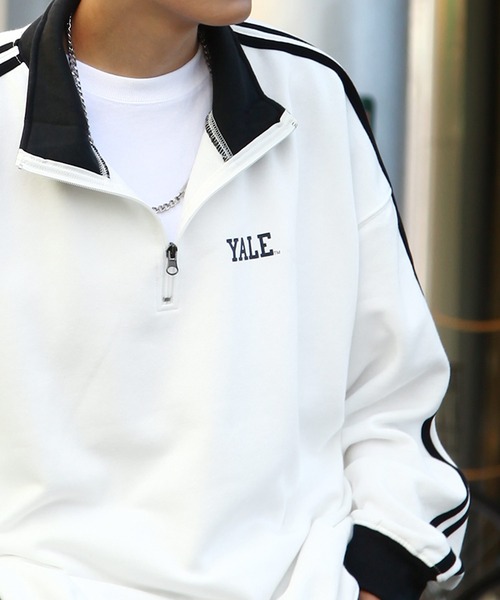 ZIP FIVE（ジップファイブ）の「【YALE】 カレッジロゴ ハーフジップ 長袖 裏起毛 スウェット トレーナー（スウェット・レディース・チャコール/ネイビー系/グレー系1/アイボリー系/ホワイト/杢グレー/ネイビー/ブラック/ホワイト系/グレー系/オートミール/ブラック系/ホワイト系2/ホワイト系1/グレー系2/グレー系3/ベージュ/ベージュ系・LARGE/MEDIUM）」の5枚目の写真