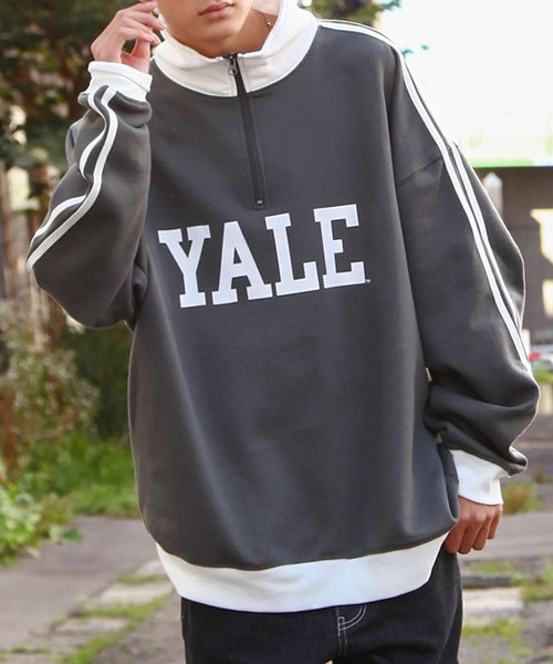 ZIP FIVE（ジップファイブ）の「【YALE】 カレッジロゴ ハーフジップ 長袖 裏起毛 スウェット トレーナー（スウェット・レディース・チャコール/ネイビー系/グレー系1/アイボリー系/ホワイト/杢グレー/ネイビー/ブラック/ホワイト系/グレー系/オートミール/ブラック系/ホワイト系2/ホワイト系1/グレー系2/グレー系3/ベージュ/ベージュ系・LARGE/MEDIUM）」の11枚目の写真