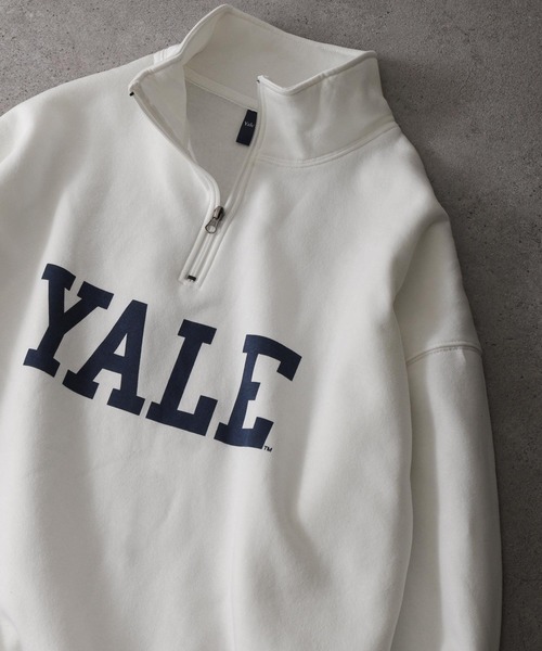 ZIP FIVE（ジップファイブ）の「【YALE】 カレッジロゴ ハーフジップ 長袖 裏起毛 スウェット トレーナー（スウェット・レディース・チャコール/ネイビー系/グレー系1/アイボリー系/ホワイト/杢グレー/ネイビー/ブラック/ホワイト系/グレー系/オートミール/ブラック系/ホワイト系2/ホワイト系1/グレー系2/グレー系3/ベージュ/ベージュ系・LARGE/MEDIUM）」の2枚目の写真