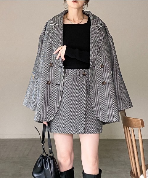 She's Closet（シーズクローゼット）の「グレンチェックテーラードジャケット＆スカートスタイル セットアップ（セットアップ・レディース・ブラック/ブラウン/ブラック系その他/ブラウン系その他・FREE）」の3枚目の写真