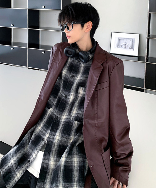 neos（ネオス）の「【neos -addictive design-】ルーズシルエット 合皮 テーラード ジャケット（テーラードジャケット・メンズ・ネイビー/ブラック/ベージュ/ワインレッド・LARGE/MEDIUM/X-LARGE）」の4枚目の写真