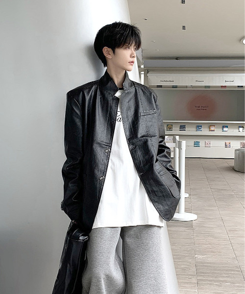 neos（ネオス）の「【neos -addictive design-】ルーズシルエット 合皮 テーラード ジャケット（テーラードジャケット・メンズ・ネイビー/ブラック/ベージュ/ワインレッド・LARGE/MEDIUM/X-LARGE）」の5枚目の写真