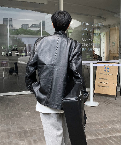 neos（ネオス）の「【neos -addictive design-】ルーズシルエット 合皮 テーラード ジャケット（テーラードジャケット・メンズ・ネイビー/ブラック/ベージュ/ワインレッド・LARGE/MEDIUM/X-LARGE）」の8枚目の写真