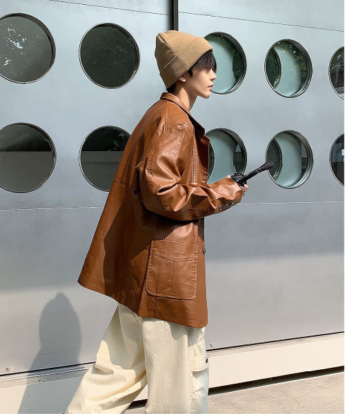 neos（ネオス）の「【neos -addictive design-】ルーズシルエット 合皮 テーラード ジャケット（テーラードジャケット・メンズ・ネイビー/ブラック/ベージュ/ワインレッド・LARGE/MEDIUM/X-LARGE）」の13枚目の写真