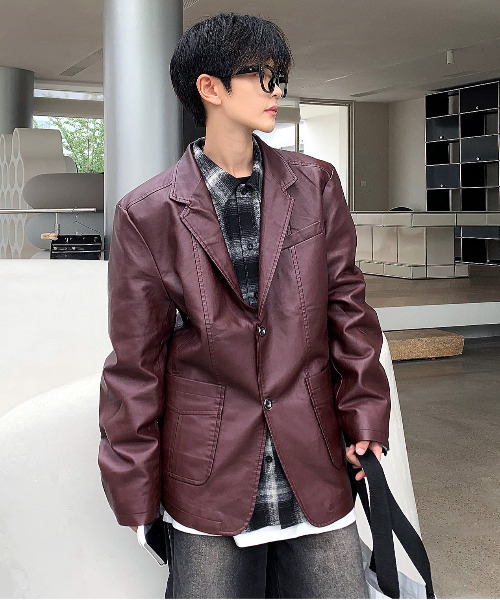 neos（ネオス）の「【neos -addictive design-】ルーズシルエット 合皮 テーラード ジャケット（テーラードジャケット・メンズ・ネイビー/ブラック/ベージュ/ワインレッド・LARGE/MEDIUM/X-LARGE）」の19枚目の写真