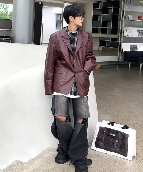 neos（ネオス）の「【neos -addictive design-】ルーズシルエット 合皮 テーラード ジャケット（テーラードジャケット・メンズ・ネイビー/ブラック/ベージュ/ワインレッド・LARGE/MEDIUM/X-LARGE）」の20枚目の写真