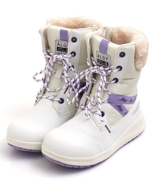 algy（アルジー）の「ボア付きロゴテープミドルブーツ（ブーツ・キッズ・ブラック/オフホワイト・20/23/21/22/24）」の2枚目の写真