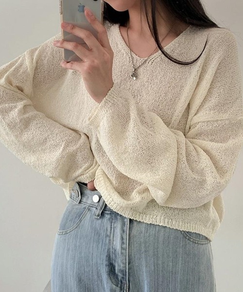 Silly（シリー）の「【抜け感のあるコーデに♪】ルーズフィットシアーニット（ニット/セーター・レディース・ブラック/ピンク/アイボリー/ブラウン/ライトブルー・FREE）」の13枚目の写真
