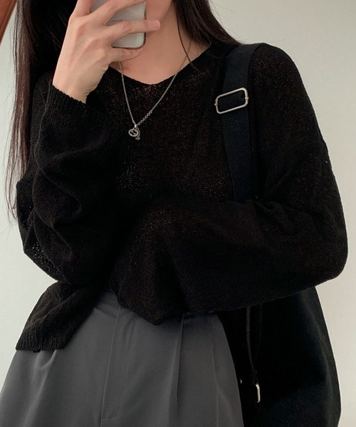 Silly（シリー）の「【抜け感のあるコーデに♪】ルーズフィットシアーニット（ニット/セーター・レディース・ブラック/ピンク/アイボリー/ブラウン/ライトブルー・FREE）」の19枚目の写真