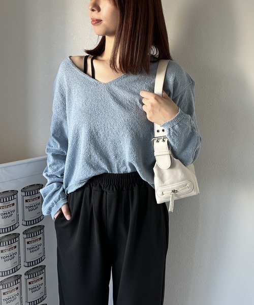 Silly（シリー）の「【抜け感のあるコーデに♪】ルーズフィットシアーニット（ニット/セーター・レディース・ブラック/ピンク/アイボリー/ブラウン/ライトブルー・FREE）」の21枚目の写真